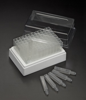96 Well BioTube Rack with 96 x 2.0 ml Square Cluster Tubes, PP, Natural Tubes, Clear Lid & White Rac