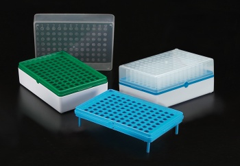 96 Well BioTube Cluster Tube Rack with 96 x 1.2 ml Individual Tubes, Clear Lid, White Base & Blue Gr
